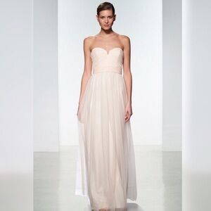 AMSALE Draped Tulle Strapless Dress Gown Blush Bridesmaid